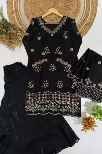 designer beads with sequence embroidery palazzo suit