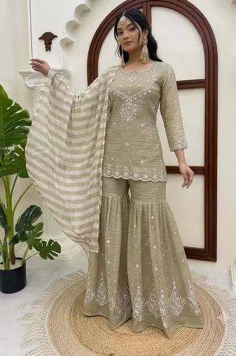 designer thread with sequence work sharara suit