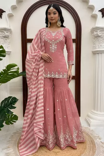 designer thread with sequence work sharara suit