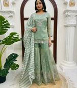 designer thread with sequence work sharara suit