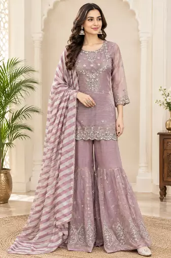 designer thread with sequence work sharara suit