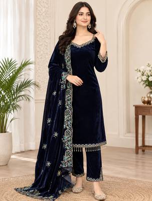 viscose velvet thread & sequence work salwar suit 1