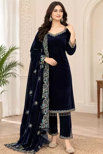 viscose velvet thread & sequence work salwar suit