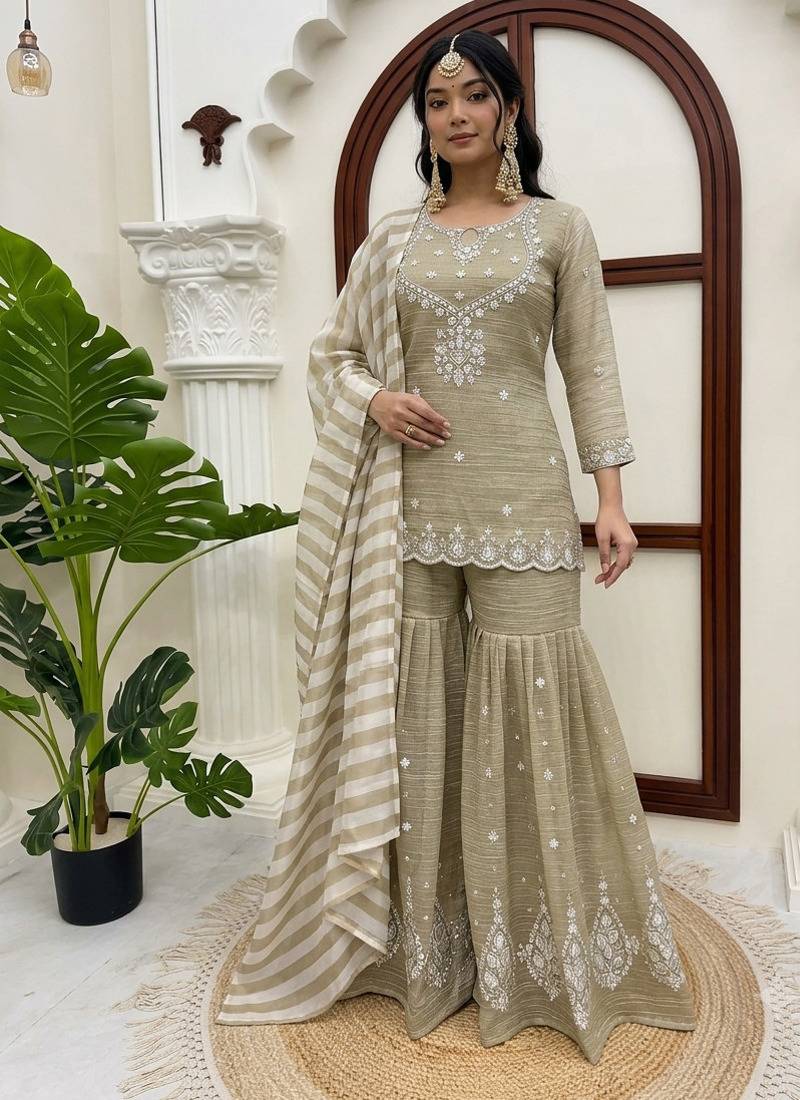 designer thread with sequence work sharara suit