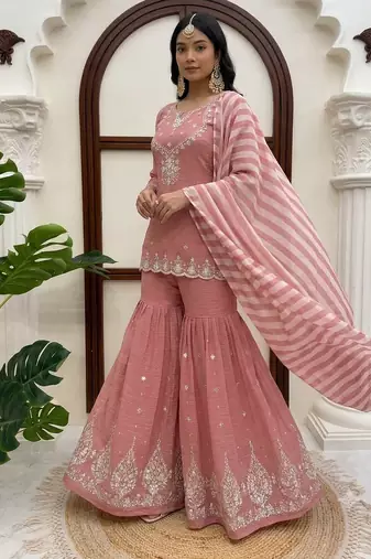 designer thread with sequence work sharara suit