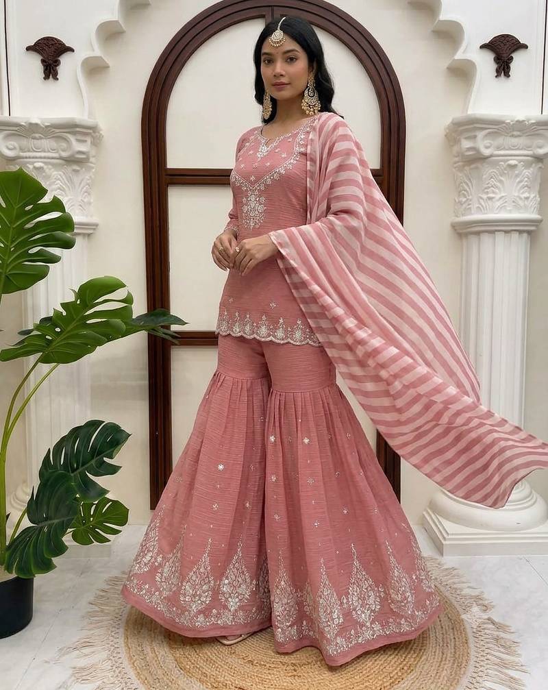 designer thread with sequence work sharara suit