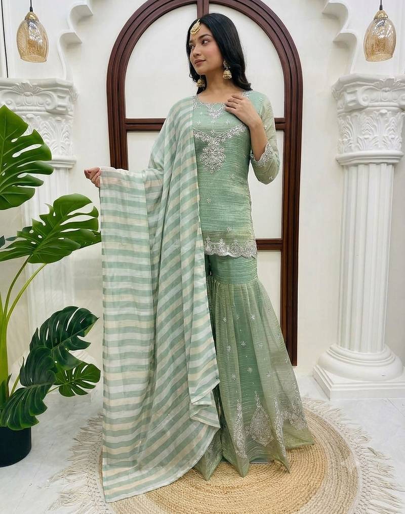 designer thread with sequence work sharara suit