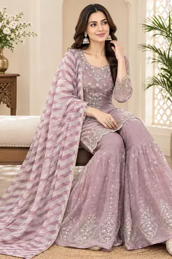 designer thread with sequence work sharara suit