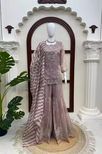 designer thread with sequence work sharara suit