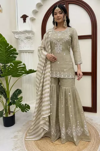 designer thread with sequence work sharara suit