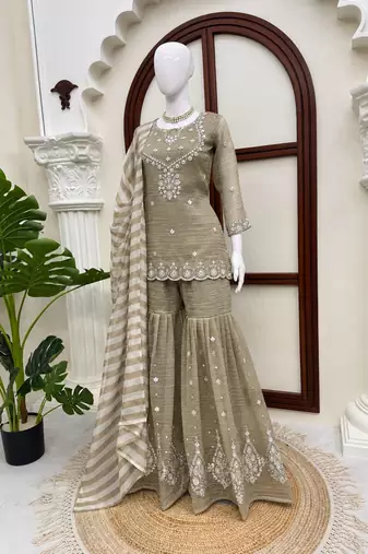 designer thread with sequence work sharara suit
