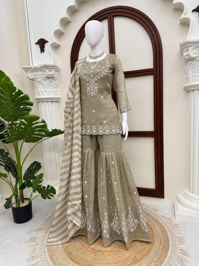 designer thread with sequence work sharara suit