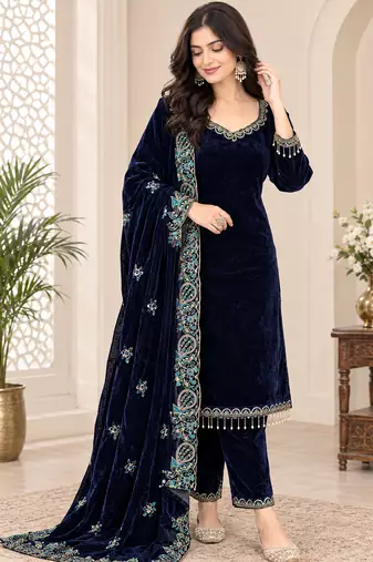viscose velvet thread & sequence work salwar suit