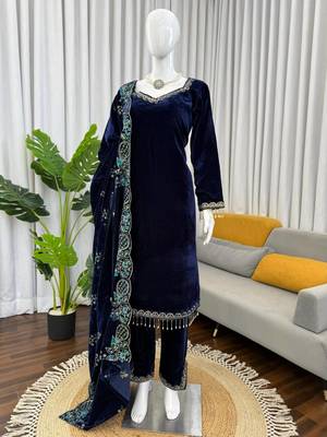 viscose velvet thread & sequence work salwar suit 3