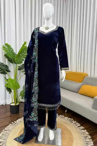 viscose velvet thread & sequence work salwar suit