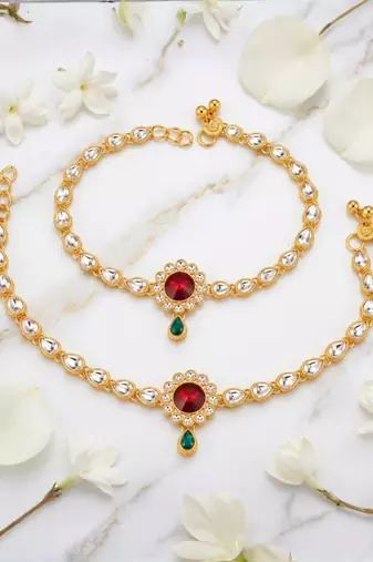 Gold Plated Kundan Payal Anklets Jewellery Women Girls