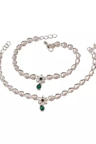 Traditional Silver Plated Kundan Anklets Girls Women