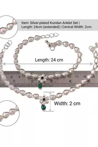 Traditional Silver Plated Kundan Anklets Girls Women