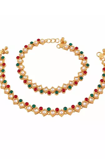 Gold Plated Traditional Kundan Anklets for Women 