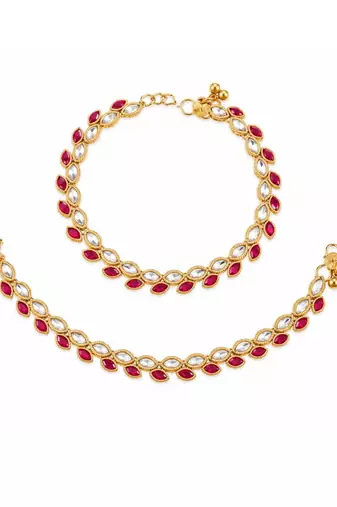 Gold Plated Traditional Kundan Anklets For Women A027M