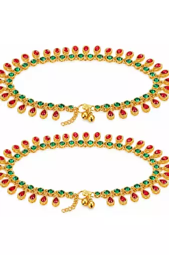 Traditional Gold Plated Kundan Anklets Payal For Girls & Women