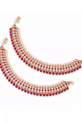 Pink beaded jewellery Yellow Gold Alloy   Pair of Anklet