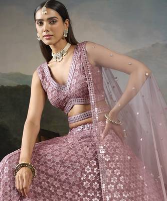 Mesmerizing Pink Sequins & Thread Embroidery with Zari & Real Mirror Lace Work indian Bridal Lehenga Choli 2