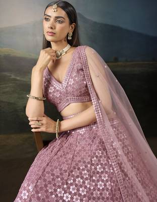 Mesmerizing Pink Sequins & Thread Embroidery with Zari & Real Mirror Lace Work indian Bridal Lehenga Choli 3