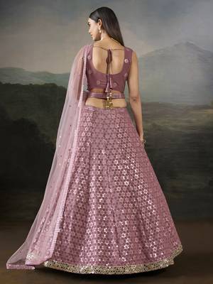 Mesmerizing Pink Sequins & Thread Embroidery with Zari & Real Mirror Lace Work indian Bridal Lehenga Choli 5