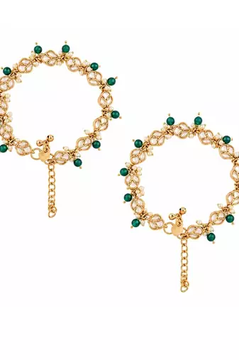 Gold Plated Kundan Pearl Payal Anklets Jewellery Women