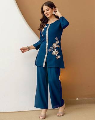 Morpeach soft viscose floral embroidery work kurta casual office wear co ord set for women 3