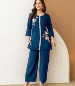 Morpeach soft viscose floral embroidery work kurta casual office wear co ord set for women