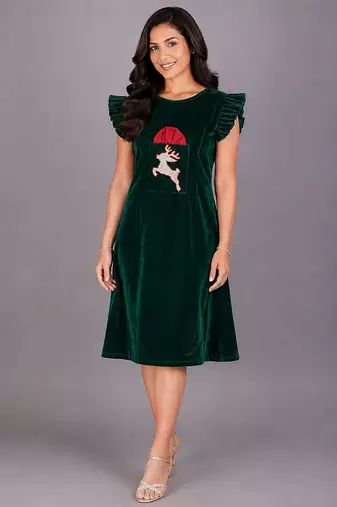Green velvet christmas reindeer dress