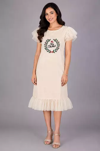 Off white velvet merry christmas dress