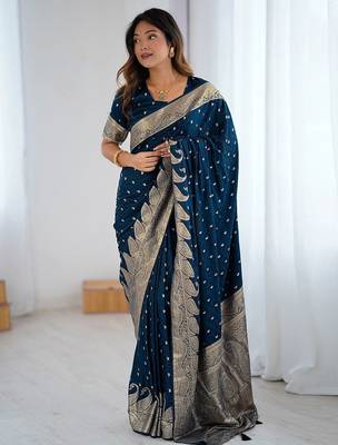 Blue woven design zari saree 1