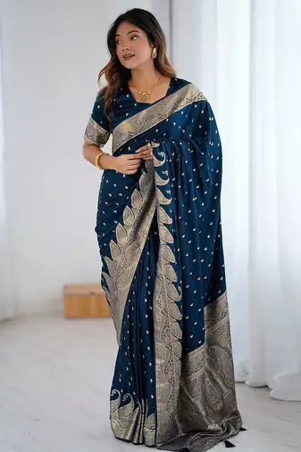 Blue woven design zari saree