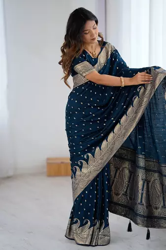 Blue woven design zari saree