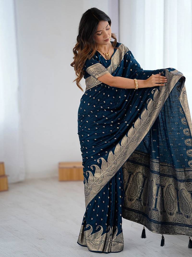 Blue woven design zari saree
