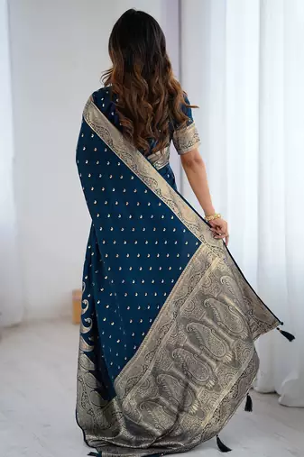 Blue woven design zari saree