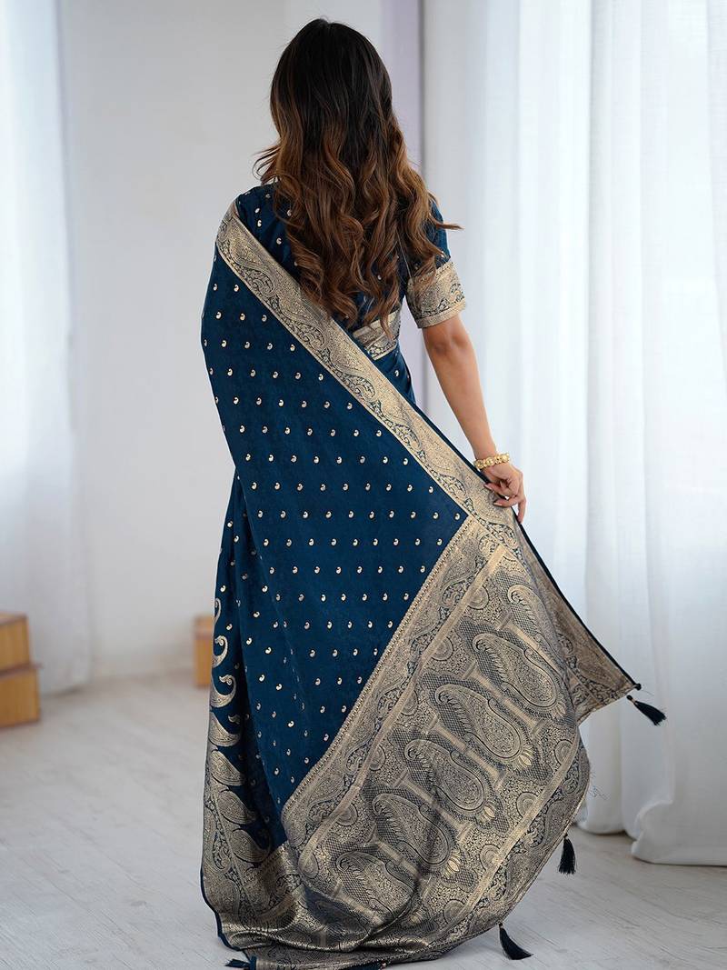 Blue woven design zari saree