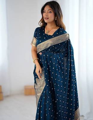 Blue woven design zari saree 4