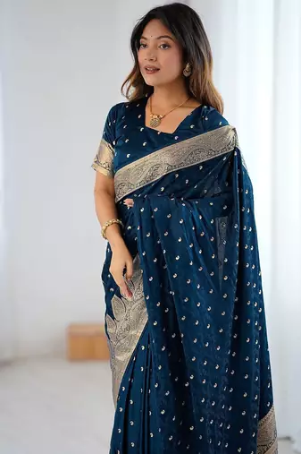 Blue woven design zari saree