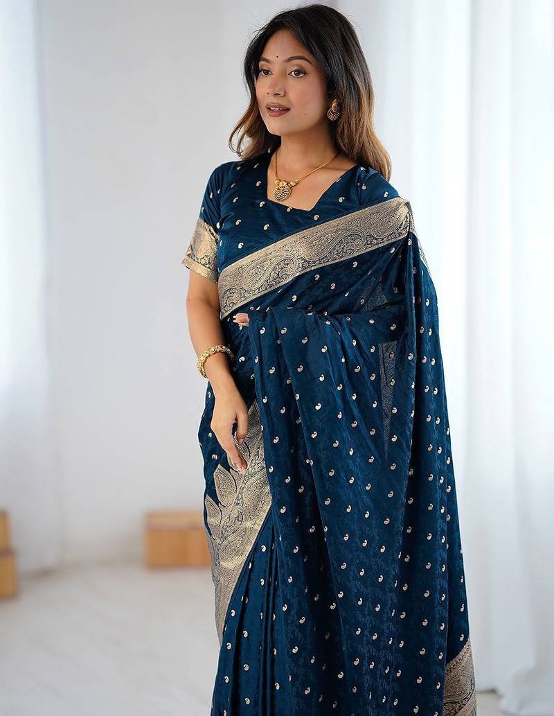 Blue woven design zari saree