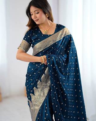 Blue woven design zari saree 5