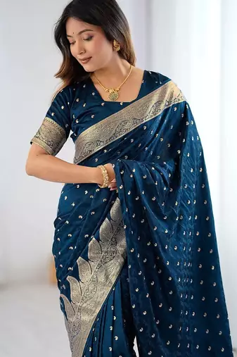 Blue woven design zari saree