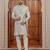 Beige computer thread work on art silk sherwani for men
