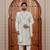 Cream computer thread work on art silk sherwani for men