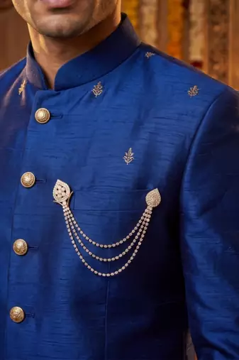 Eye Catching Stone Studded Three Chain Pin Brooch for Men Sherwani Suit Blazer Kurta Brooch 
