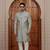 Green computer thread work on art silk sherwani for men