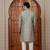 Green computer thread work on art silk sherwani for men